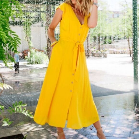 Sanctuary Eden Button Front MIDI Dress in Marigold Small Yellow - Picture 1 of 10